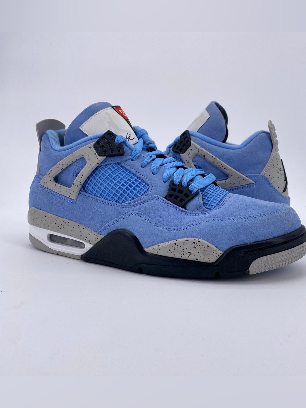 Jordan 4 Retro Mid University Blue Black White Suede Sneakers. Size 10